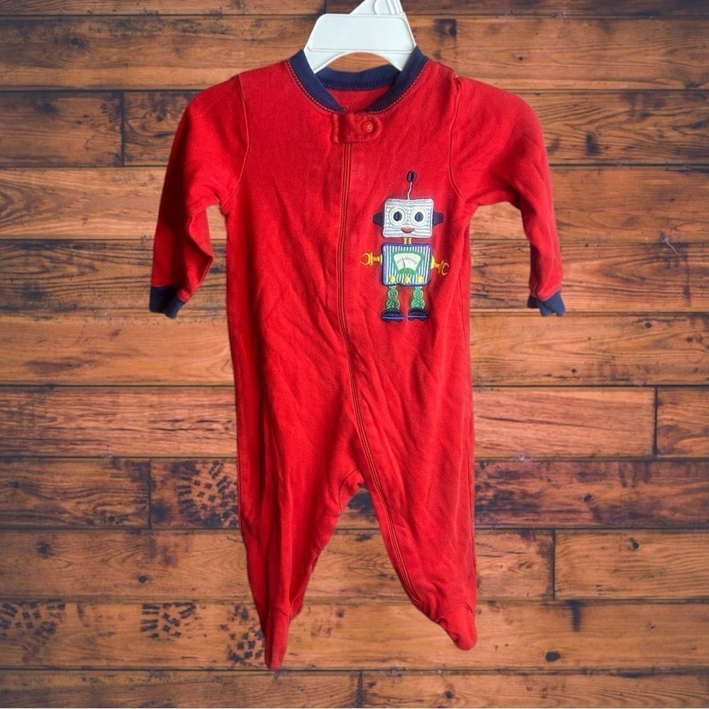 5 for $25🔥6-9 Months Faded Glory Red Robot‎ Footies Jumpsuit Pajamas